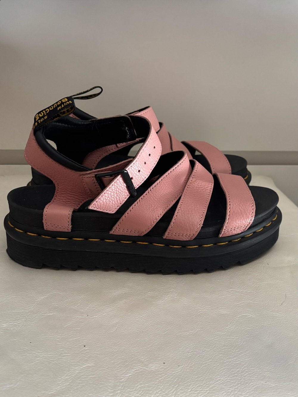Dr. Martens Blaire Pink Leather Platform Sandals - Picture 1 of 5